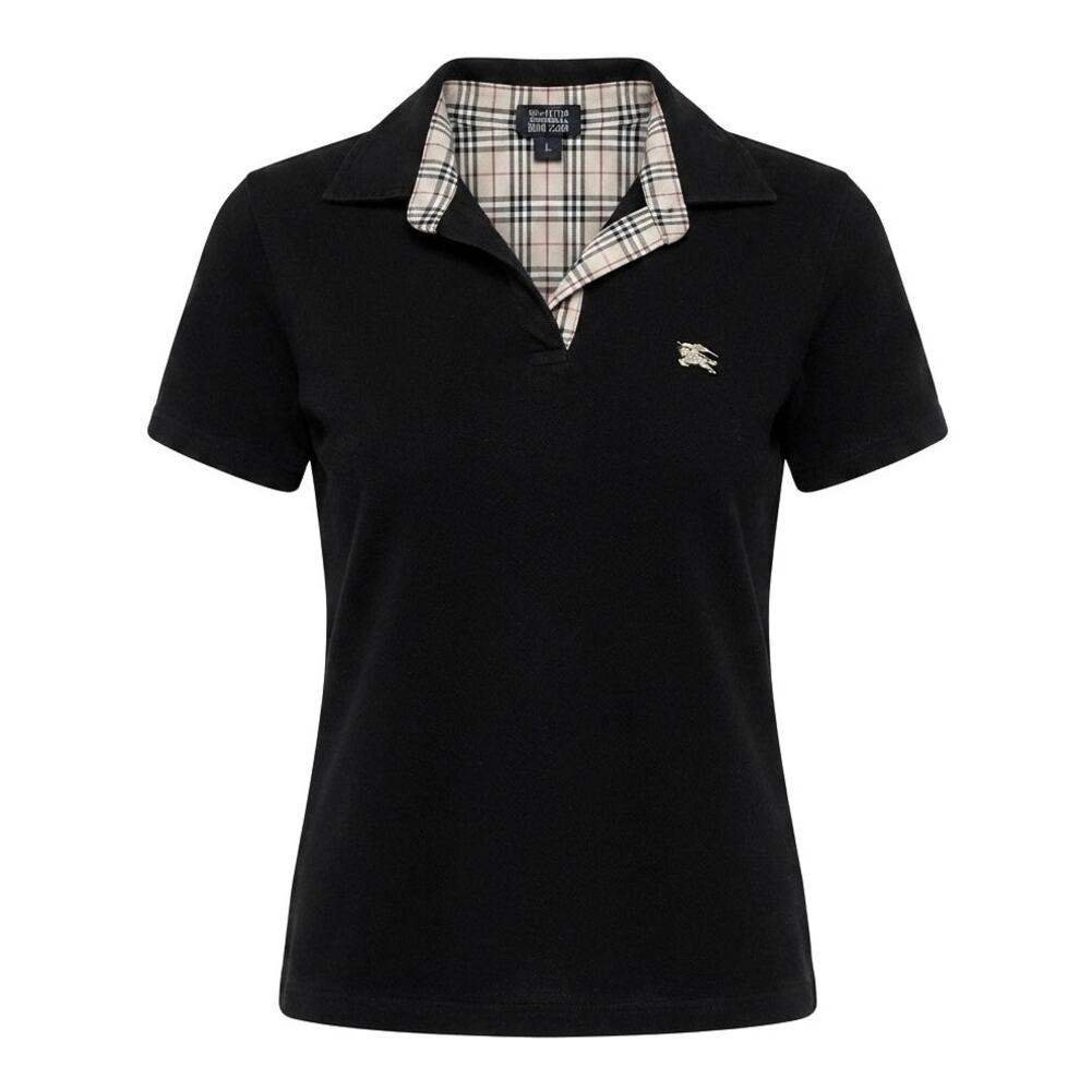 Burberry Collared Short Sleeve Essential Knit Black Top | Size L
